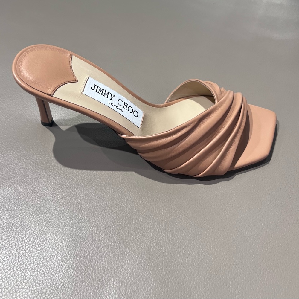 Jimmy Choo Basil 75 Luxe Happa Caramel Leather Heels Mules - Picture 2 of 7